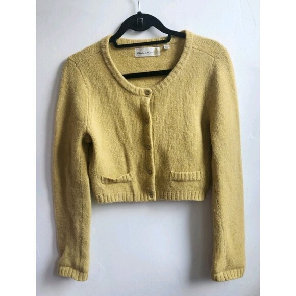 Charlie & Robin Button Down Mustard Long Sleeve Cardigan Wool/Angora Size M - Picture 1 of 5